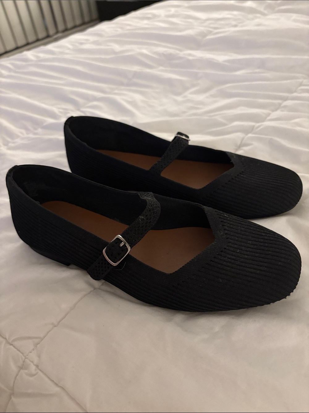 Mixit Black Ribbed Mary Jane Flats with Buckle Strap